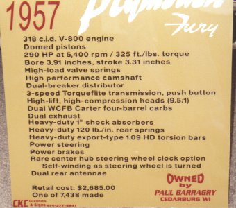 57 Plymouth Fury Information